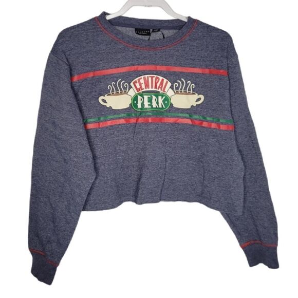 FRIENDS Central Perk blue crew neck cropped sweatshirt M - Picture 1 of 7
